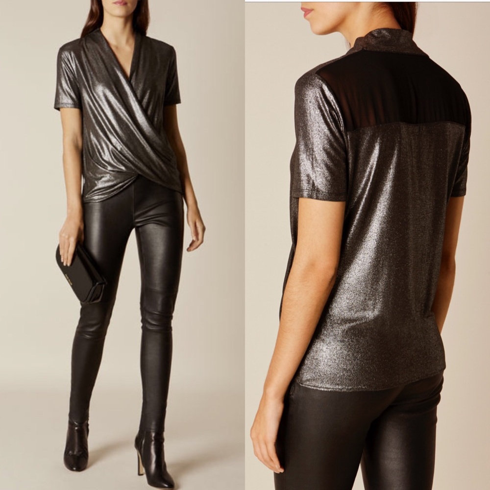 Karen Millen Silver Metallic Wrap Top Sheer Back